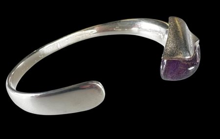 Silver compression bracelet Lapponia 'Salamander' with transparent acrylic...