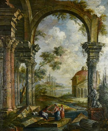 Scuola romana del XVIII secolo – CAPRICCIO olio su tela, cm 100x80...