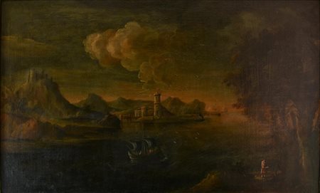 Scuola della fine del XVIII secolo - inizi XIX PAESAGGIO MARINO CON ROVINE...