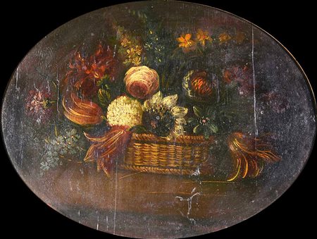 Scuola degli inizi del XX secolo CANESTRA CON FIORI olio su tavola, cm 43,5x56,6