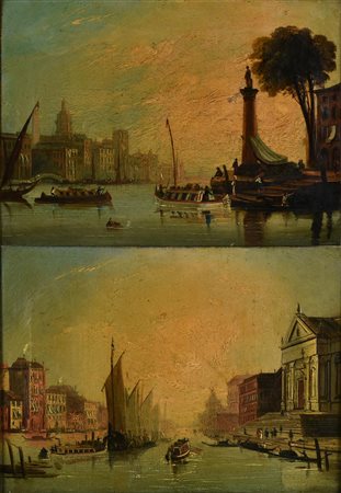 Scuola del XIX secolo COPPIA DI VEDUTE DI VENEZIA olio su tela, cm 25,5x35,5 (2)