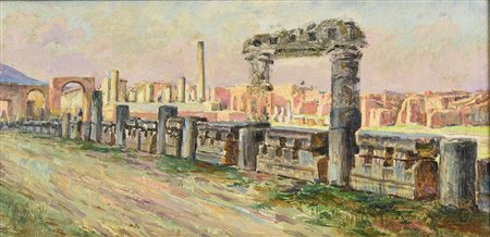 Antonio Leto, (1844 - 1913) ROVINE POMPEIANE olio su tela, cm 30x60 firma...