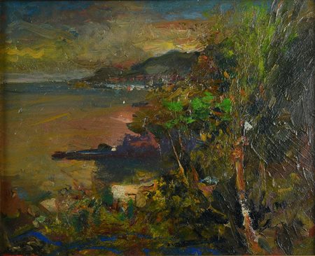 Giuseppe Casciaro (attribuito a), (1863 - 1941) PAESAGGIO olio su tavola, cm...