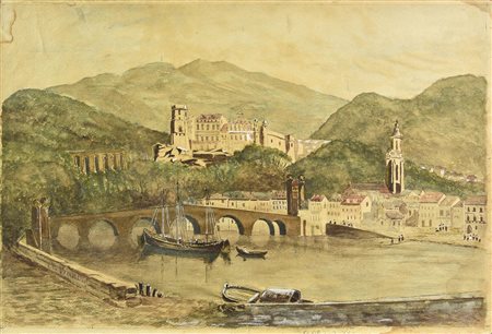 Achille Vianelli, (1803 - 1894) VEDUTA COSTIERA CON CASTELLO MEDIEVALE...