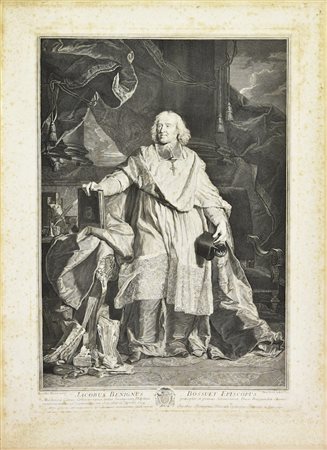 Petrus Drevet, (1663 - 1738) RITRATTO DI BENIGNÉ BOSSUET acquaforte, battuta...