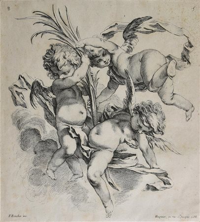 Pierre-Alexandre Aveline, (1702 - 1760) TRE AMORINI acquaforte, battuta cm...