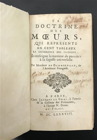 GOMBERVILLE, MONSIEUR DE. LA DOCTRINE DES MOEURS, QUI REPRESENTE EN CENT...