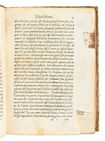 Minadoi, Giovanni Tommaso  (ca. 1549-1615) Historia della guerra fra Turchi, et Persiani, di Gio. Thomaso Minadoi da Rouigo, diuisa in libri 9. In Venetia : appresso Andrea Muschio & Barezzo Barezzi, 1594