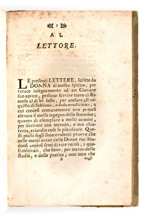 Lettere scritte da Donna di senno e di spirito per ammaestramento del suo amante. Giuseppe Barbieri, Ferrara 1737