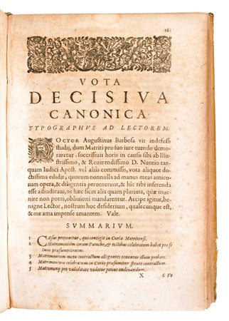 [Diritto canonico] Barbosa, Agostinho : Praxis exigendi pensiones contra calumniantes, & differentes illas soluere. Cui accesserunt Vota aliquot decisiua canonica.. Lugduni, Laurentii Durand, 1636