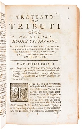 [Economia] Broggia, Carlo Antonio : Trattato de' tributi, delle monete, e del governo politico della sanità, opera di stato, e di commercio, di polizia, e di finanza...In Napoli, Pietro Palombo, 1743