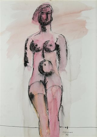 Bruno Cassinari (1912 - 1992) NUDO, 1972 tecnica mista su carta applicata su...