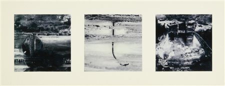 Alessandro Busci (1971) TRITTICO, 2002 olio e smalto su carta, cm 12,5x32 sul...