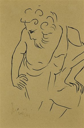 Giacomo Manzu' (a firma) FIGURA china su carta, cm 25x16,5 firma