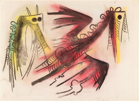 Wifredo Lam 1902 Cuba-1982 Parigi Senza titolo - Oiseau pastelli su carta...