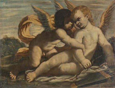  
Ambito emiliano, XVII secolo. Putti con arco e frecce.  
 