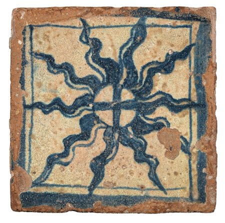 Manifattura del secolo XX (?)Piccola mattonella in maiolica decorata con...