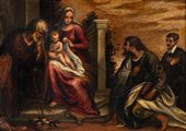 Andrea Schiavone (Zara, 1510/1515 - Venezia, 1563) - Sacra famiglia con San...