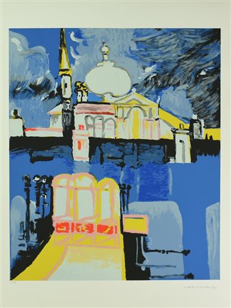 Remo Brindisi VENEZIA, CHIESA DELLA SALUTE serigrafia su carta, cm 70x50; es....