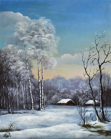 Ignoto FORESTA INVERNALE, 1992 olio su tela, cm 50x40 firma sul retro: firma,...