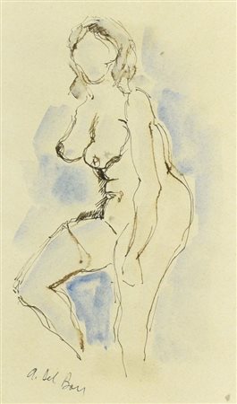 Angelo Del Bon NUDO FEMMINILE tecnica mista su carta, cm 23x14 firma