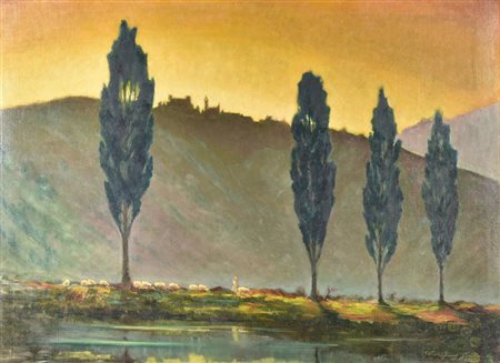 Victor Jung Bertinat PAESAGGIO MONTANO olio su cartone telato, cm 50x70 firma...