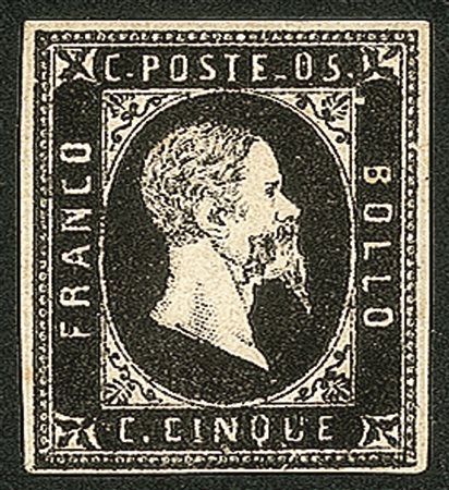 Antichi Stati Italiani - Sardegna - 1851 - Prima emissione 5 cent nero (1c cat.36000)