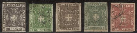 Antichi Stati Italiani - Toscana - 1860 - Governo provvisorio - Serietta di 5 valori usati (17/21)