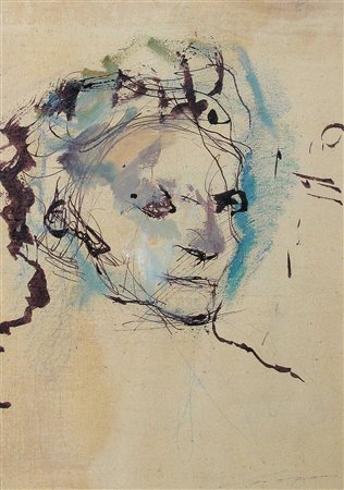 Ernesto Treccani (Milano 1920 - 2009) Volto Tecnica mista su carta 33x24 cm...