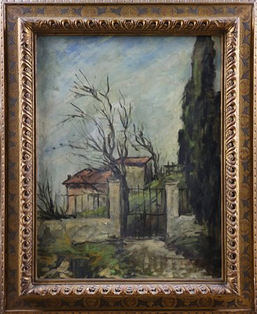 Cesare Monti (Brescia 1891 - Bellano 1959) Il cancello Olio su tela 65x50 cm...