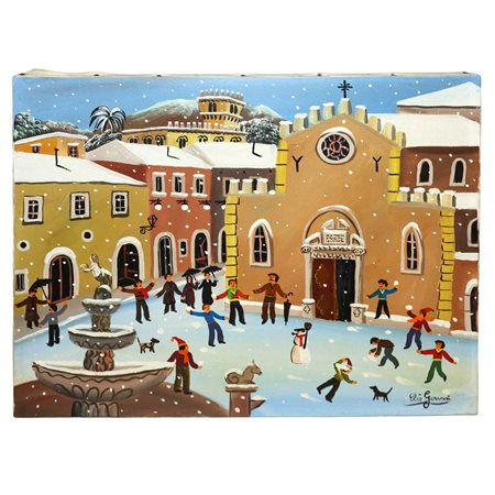 Elio  Gervasi (XX secolo)  - Neve a Taormina, 1983