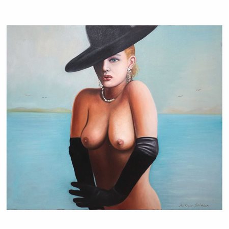 Antonio Sciacca (Catania 1957)  - Nudo di donna con cappello e guanti