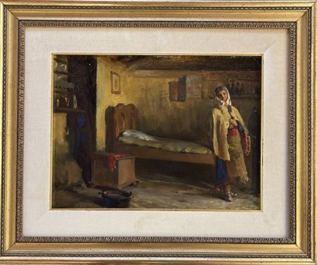 Oreste Pizio Torino 1879 - 1938 Nole (TO) Interno con figura 