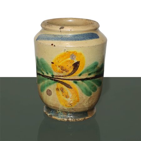 Vaso in ceramica di Caltagirone  decorato policromo con foglie e fiori, Primi 20°  secolo