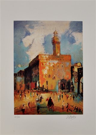 EMANUELE CAPPELLO Firenze, Piazza della Signoria Litografia a colori – es....