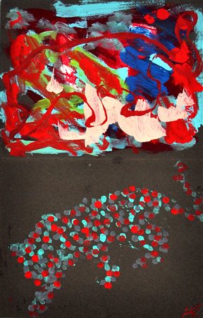 ABDERRAZAK SAHLY Le fauve peinture, 1985 Olio su cartone applicato su tavola...