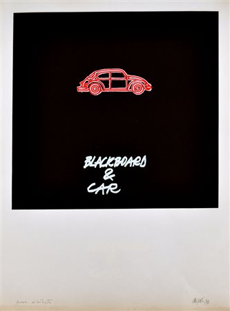 FABIO DE POLI Blackboard & car, 1976 Litografia a colori – es. Prova...