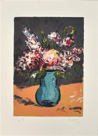 SERGIO SCATIZZI Vaso con fiori Litografia a colori – es. P. A. cm. 70x50...