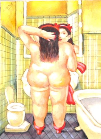 ROBERTO SGUANCI Omaggio a Botero – La toilette Olio su cartone cm. 30x20...