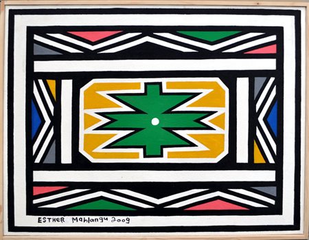 ESTHER MAHLANGU Senza titolo, 2009 Acrilici su tela cm. 64x78,5 Firma e data...