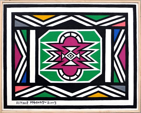 ESTHER MAHLANGU Senza titolo, 2009 Acrilici su tela cm. 64x78,5 Firma e data...