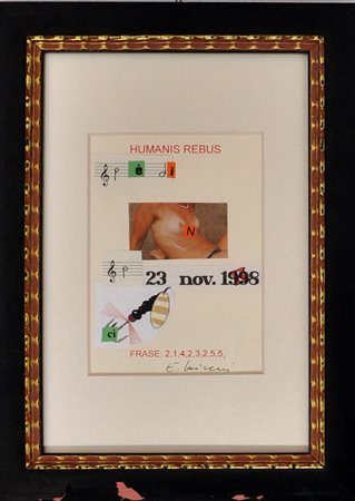 EUGENIO MICCINI Humanis rebus, 1998 Collage su cartoncino cm. 18x13 Firma in...