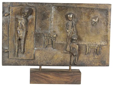 Canuti Nado Figure, (anni '60) scultura in bronzo, cm. 31x42, es. pezzo unico...