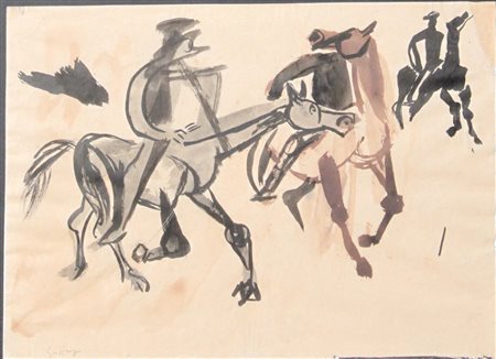 Guttuso Renato (Bagheria 1912 Roma 1987) “Uomini a cavallo” 1946 ca...