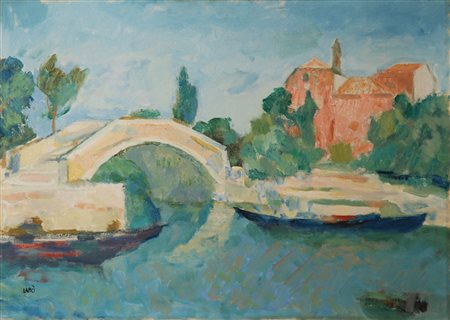 Labò Savinio (Milano 1899 1976) “Approdo di Torcello” olio su tela (cm 50x70)...