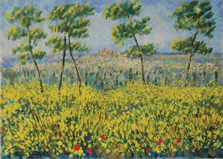 Cascella Michele (Ortona 1892 Milano 1989) “Campo di ginestre” 1973 olio su...