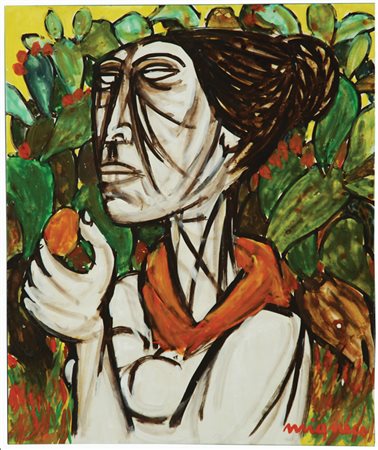 Migneco Giuseppe (Messina 1908 Milano 1977) “Donna con frutta” tempera...