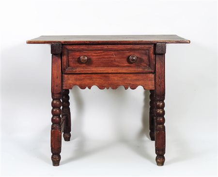 TAVOLO RUSTICO IN CASTAGNO E ROVERE - CHESTNUT AND OAK TABLE un cassetto con...