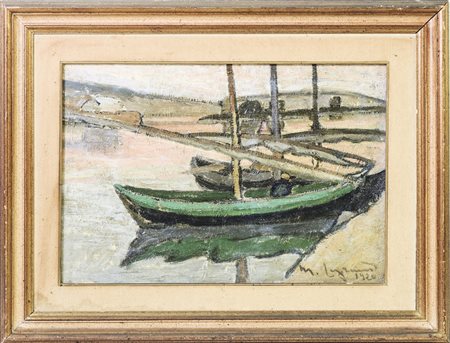 MARCELLE EMILIE LEGRAND (1888-1983) Paesaggio fluviale con barche - River...