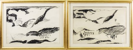 DINO CAPONI (1920-2000) Paesaggi 1958 - Landscapes 1958 coppia di disegni a...